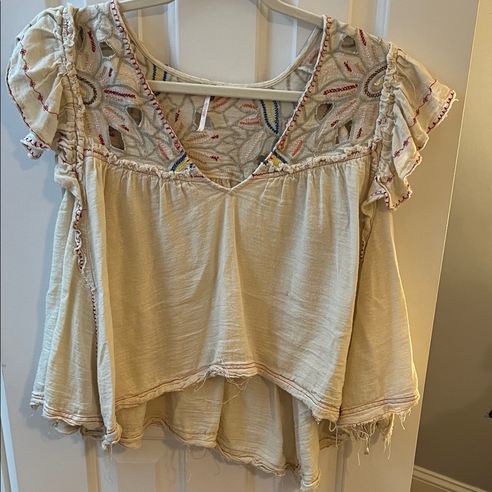Free People Embroidered Cream Women's Top